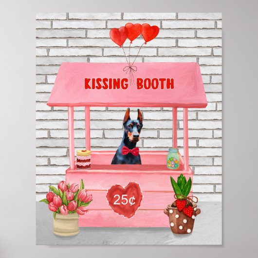 Poster Doberman Chien Valentine's Day Kissing Booth (Devant)