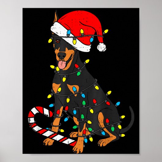 Poster Doberman Dog Christmas Lights Santa Xmas Pet Dog L (Devant)