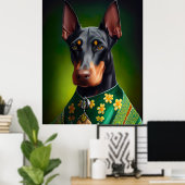 Poster Doberman Dog en tenue de la Saint Patrick (Bureau à domicile)
