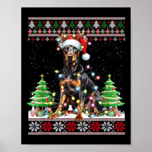 Poster Doberman Dog Reindee lumières de Noël
