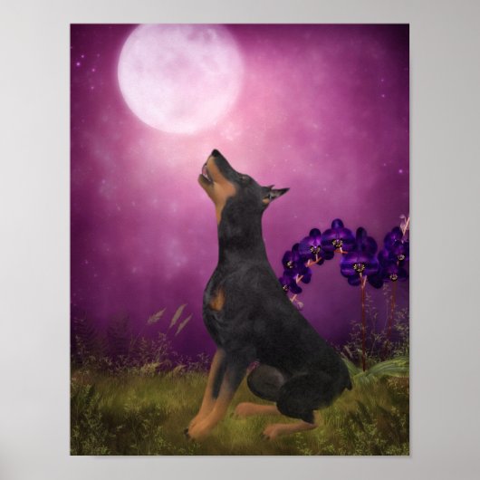 Poster Doberman Imaginaire violet Orchidées Chien Art (Devant)