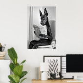Poster Doberman on Toilet, Newspaper, Funny Bathroom Art (Bureau à domicile)