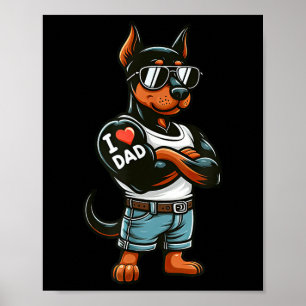 Poster Doberman Pinscher I Love Papa Funny Chien Tattoo