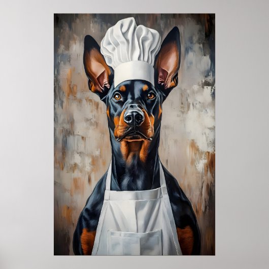 Poster Doberman Pinscher In Chefs Hat Poster, Funny Pet (Devant)
