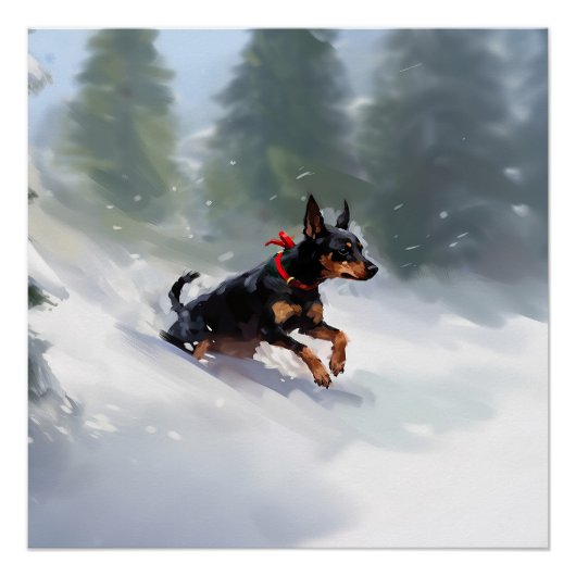 Poster Doberman Pinscher neige de Noël hiver (Devant)
