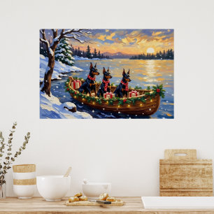 Poster Doberman Pinscher Noël Bateau Fêtes