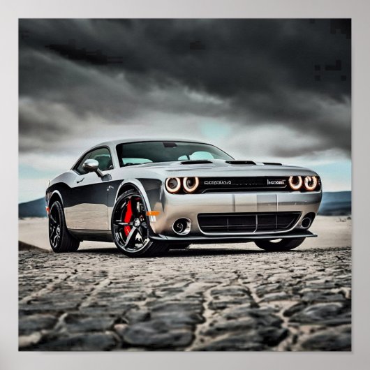 Poster Dodge Challenger Hellcat dans la nature | (Devant)