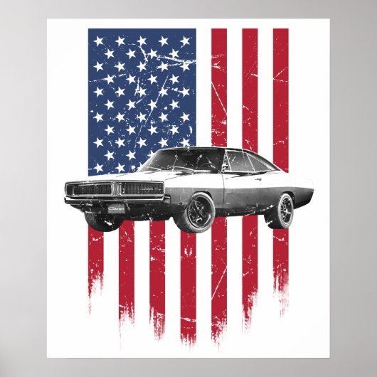 Poster dodge charger drapeau américain (Devant)
