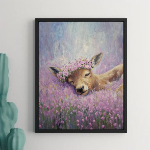 Poster Doe dormant dans le champ de fleurs