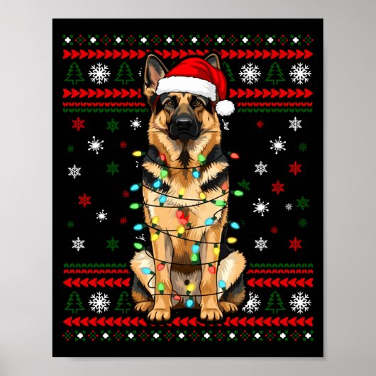 Poster Dog Christmas, German Shepherd Christmas Lights Ug (Devant)