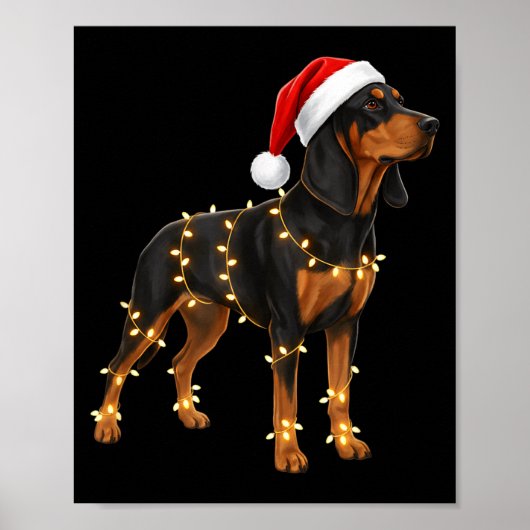 Poster Dog Dachshund Wrapped In Christmas Lights - Holida (Devant)