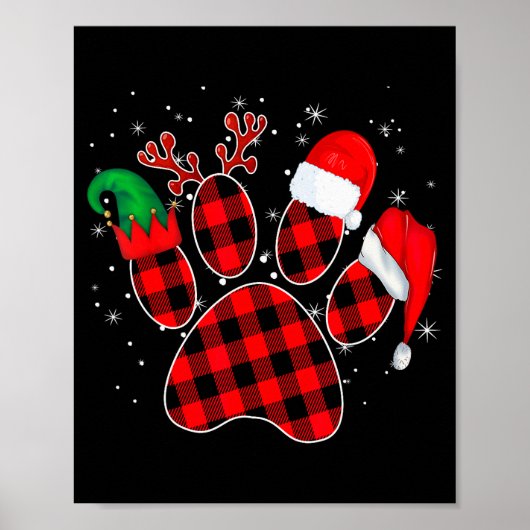 Poster Dog Paws Christmas Buffalo Plaid Paw Santa Elf Rei (Devant)