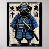 Poster Dog Pug Samurai Funny Japanese Warrior Art Men Wom (Devant)