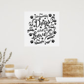 Poster Dogs Are Love Paws And Hearts Typography (Cuisine)