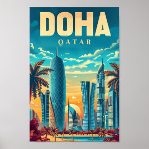 Poster Doha Qatar Art Vintage Illustration de voyage