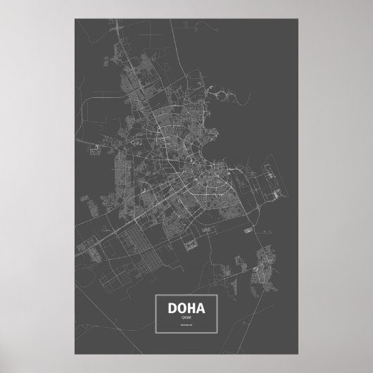 Poster Doha, Qatar (blanc sur noir) (Devant)