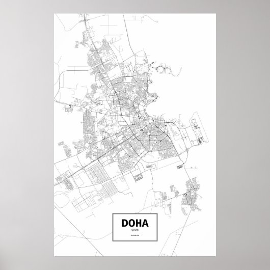Poster Doha, Qatar (noir sur blanc) (Devant)
