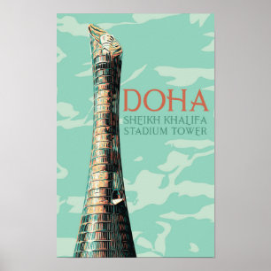 Poster Doha Sheikh Khalifa Illustration du stade Qatar