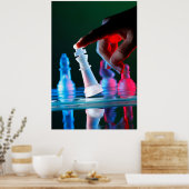 Poster Doigt inclinant un morceau d'échecs sur le plateau (Cuisine)