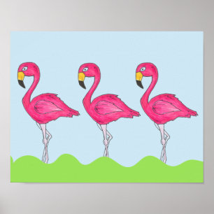 Poster d'oiseau de Flamant rose rose de l'île trop