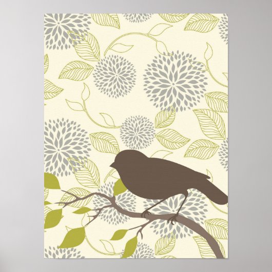 Poster d'oiseaux et de fleurs (Devant)