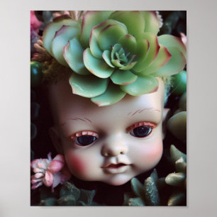 Poster Doll Head in the Succulent Garden