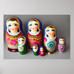 Poster Dolls matrioshka vert rose bleu beau décor