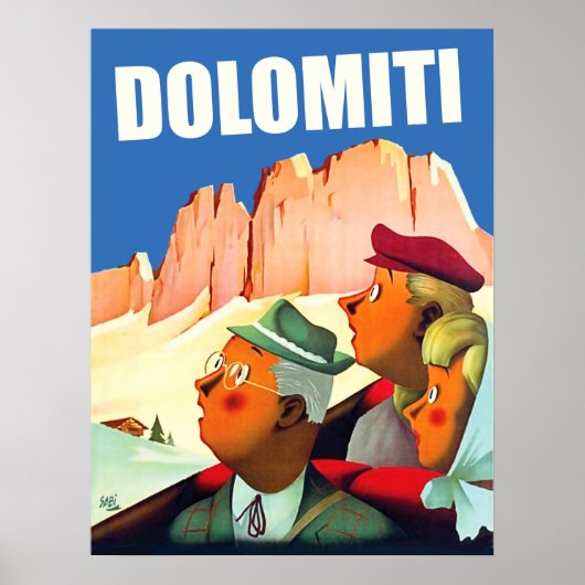 Poster Dolomites Alpes, touristes en tourisme (Devant)