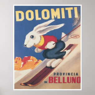 Poster Dolomites Italie Ski Bunny Vintage voyage Ski
