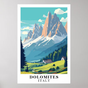 Poster Dolomites Italie Voyage Montagne Alpin Art Rétro