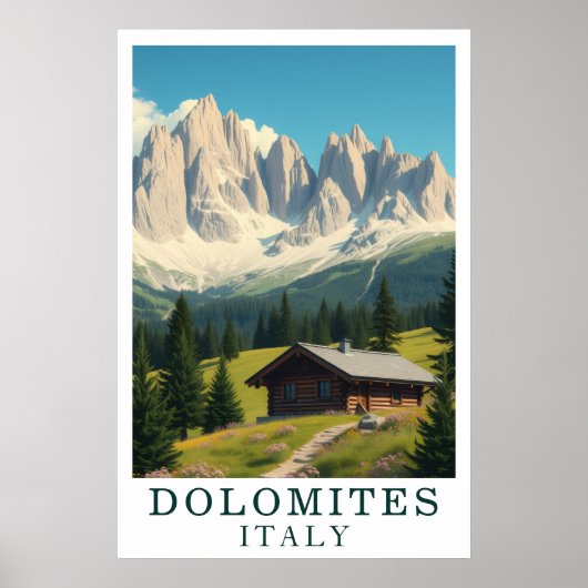 Poster Dolomites Italy Mountain Alpine Cabin Art (Devant)
