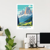 Poster Dolomites Italy Retro Travel Mountain Alpine Art (Bureau à domicile)