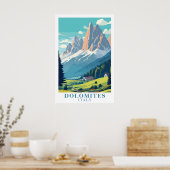 Poster Dolomites Italy Retro Travel Mountain Alpine Art (Cuisine)
