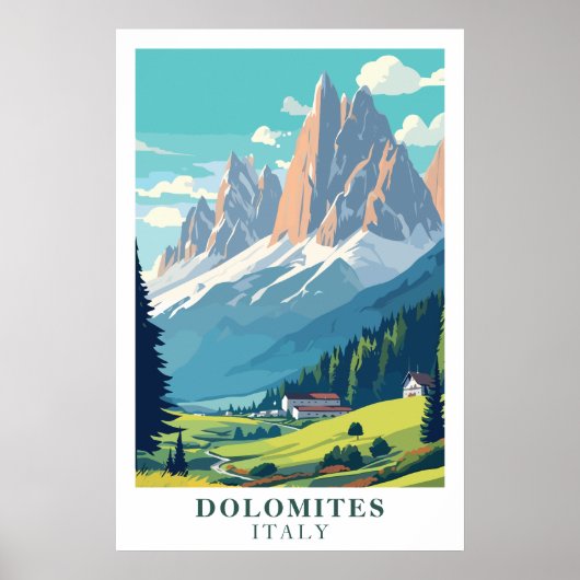 Poster Dolomites Italy Vintage Travel Mountain Alpine Art (Devant)