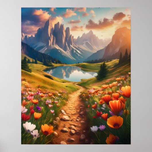 Poster Dolomites Lake Voyage Vintage (Devant)