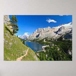 Poster Dolomiti - Fedaia pass with lake