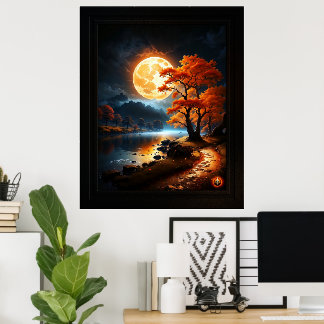 Poster Domaine enchanté de la lune orange par Xzendor7