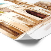 Poster Dôme Bleu Marocain et Minaret Aquarelle Mur Art (Coin)