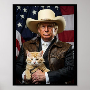 Poster Donald Trump Chemise de chat Cowboy Drapeau améric