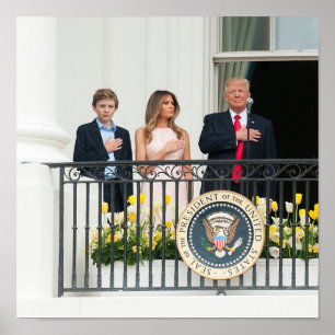 Poster Donald Trump, W/ Melania & Barron À La Maison Blan