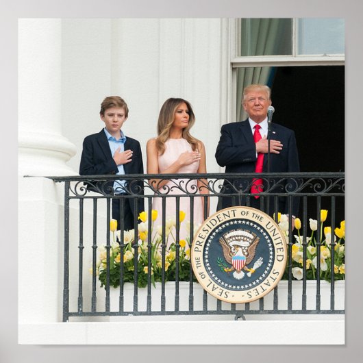 Poster Donald Trump, W/ Melania & Barron À La Maison Blan (Devant)
