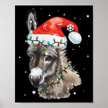 Donkey Christmas Color Lights Santa Hat Donkey