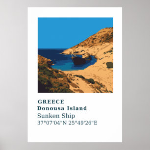 Poster Donousa Grèce Sunset Ship Wall Art