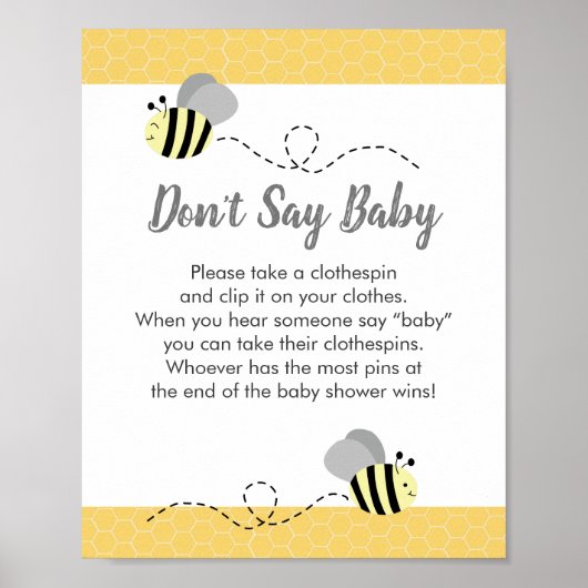 Poster Don't Say Baby Bumble Bee Baby Shower Game (Devant)