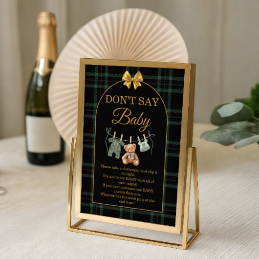 Poster Don't Say Baby Game Sign Green Black  Teddy Bear