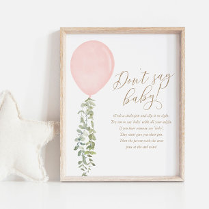Poster Don't Say Baby Pink Balloon Girl Baby Shower