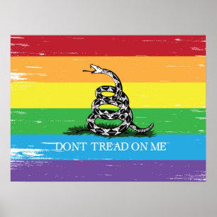 Poster Don't tread on me Gadsden flag LGBT Rainbow grunge