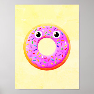 Poster Donut Avec Yeux Et Sprinkings Dessin