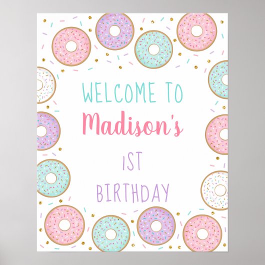 Poster Donut Pink Gold Pastel Bienvenue (Devant)