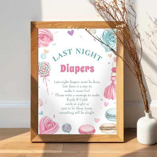 Poster Donut Sweet "Late Night Diapers" Baby shower Jeu